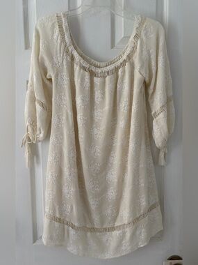 Astr Cream Embroidered Boho Dress